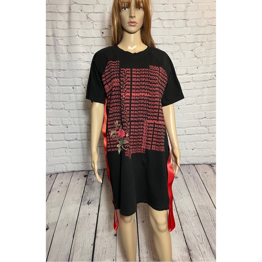 Kikiriki You are Beautiful Black T-Shirt Cotton Dress Size M